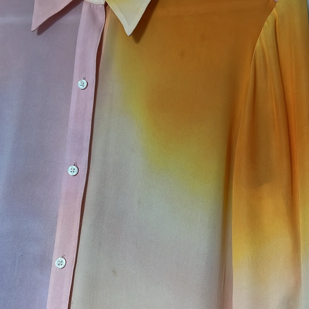 ALC tie dye TOP long sleeve button silk blouse size 2 - Picture 11 of 16